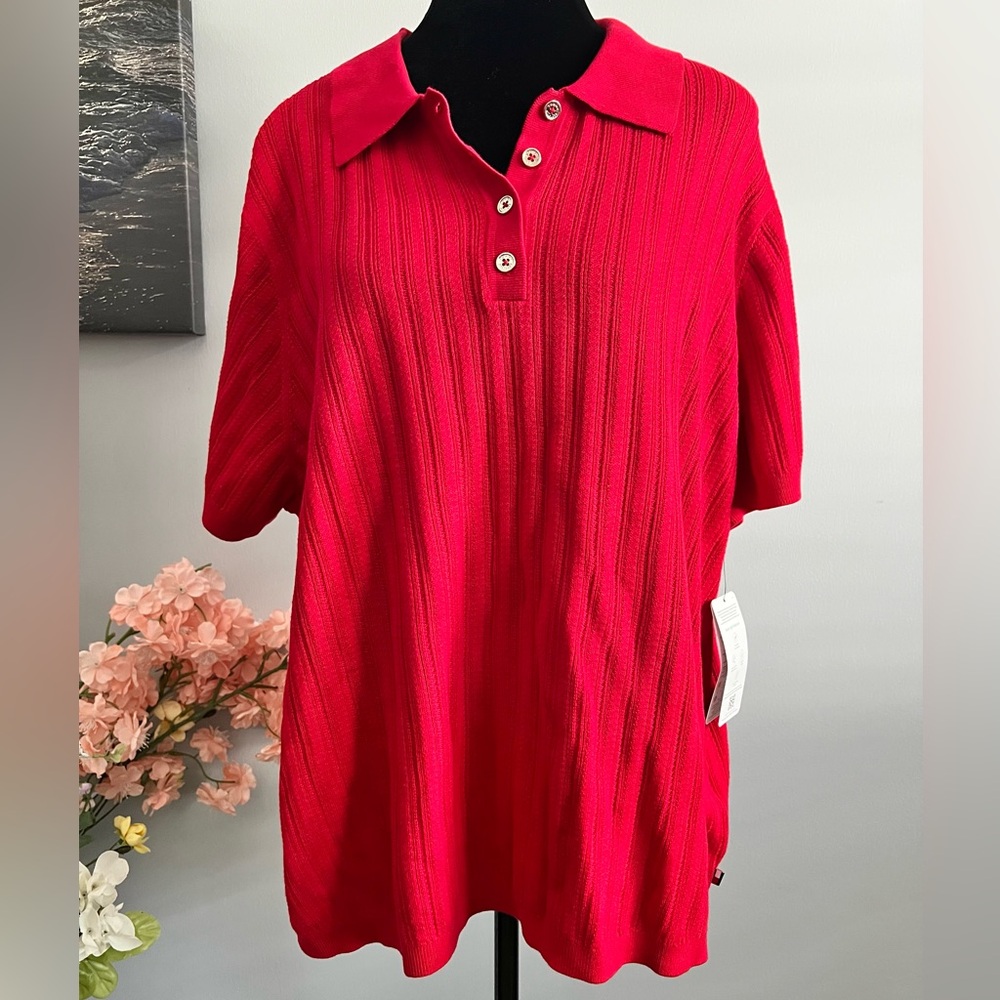 Tommy Hilfiger Womens Ribbed Polo Sweater Red Size 0X